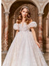 Beaded White Lace Flower Girl Dress With Detachable Sleeves